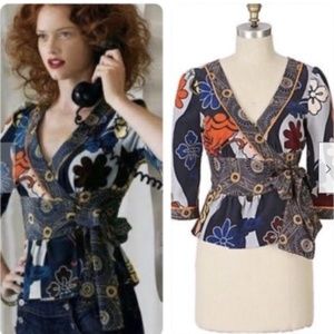 Elevenses Anthropologie 2 Tokyo Calling Floral Retro Velvet Kimono Wrap Jacket